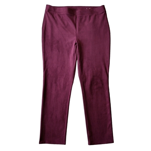 Chico's Burgundy Faux Suede Pull On Ankle Pants Business Casual Capsule - Picture 1 of 9